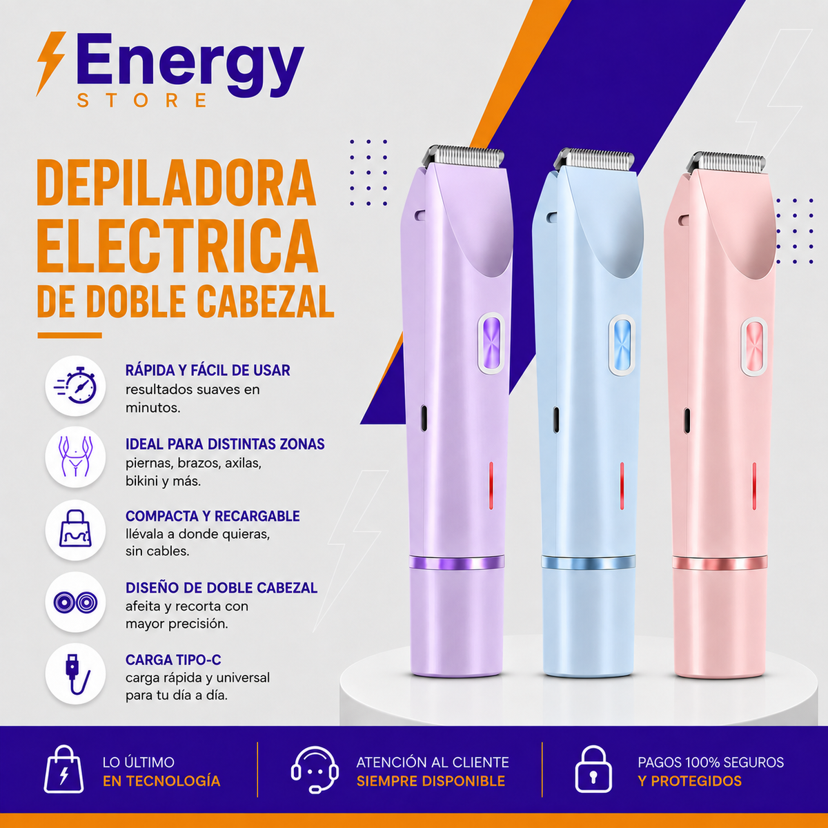 Afeitadora eléctrica impermeable recargable para mujer